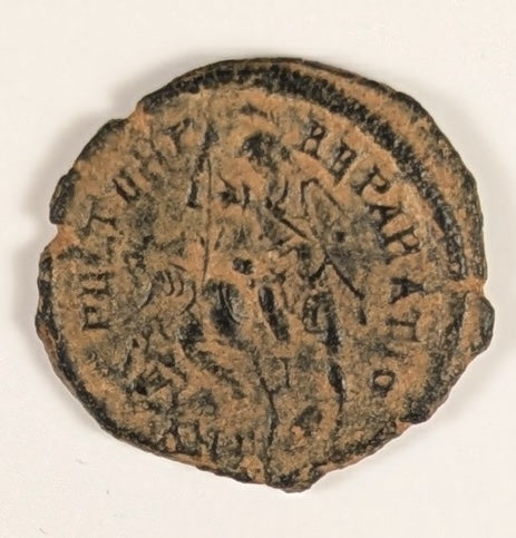 ROME, Julian II as Caesar. 355-360 ~ 361-365 (356-8) ~ Æ16 (2.41g) reduced maiorina ~ Bare-headed, draped cuir. bust rt DN IVLIANVS NOB CAES ~ helmeted soldier spearing fallen horseman. FEL TEMP-REPARATIO. AN ΓI, Antioch mint. ~ VF