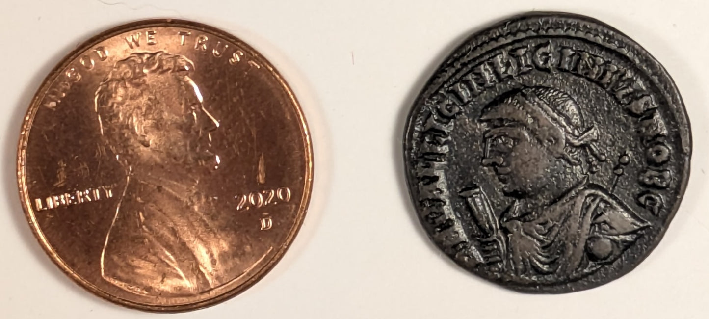 ROME, Licinius II, as Caesar ~ 317-324 (317-18) ~ Bi Follis (2.94g) of Alexandria ~ Helmeted and cuirassed bust left hldg spear & shield DN VAL LICIN LICINIUS NOB C ~ Jupiter stg l, hldg globe & scepter, SMAL in ex, B & crescent in field ~ VF