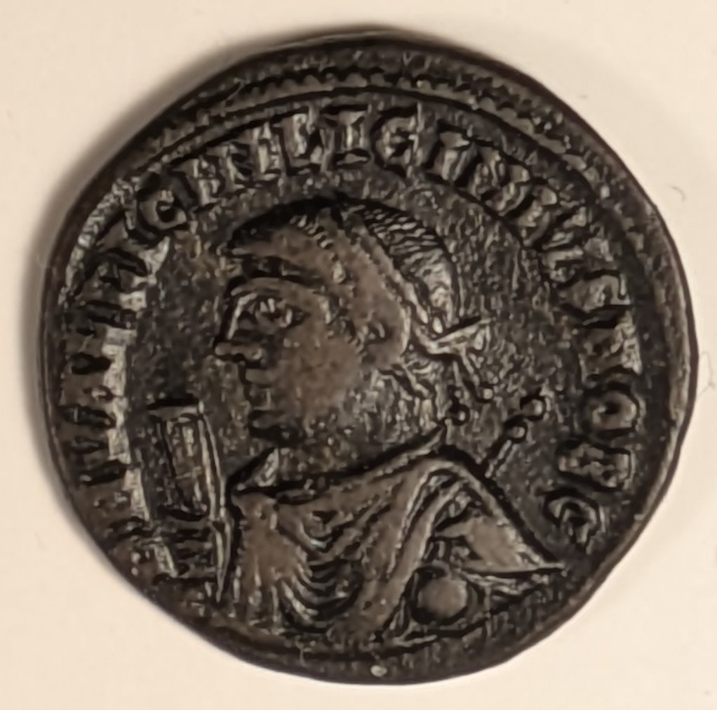 ROME, Licinius II, as Caesar ~ 317-324 (317-18) ~ Bi Follis (2.94g) of Alexandria ~ Helmeted and cuirassed bust left hldg spear & shield DN VAL LICIN LICINIUS NOB C ~ Jupiter stg l, hldg globe & scepter, SMAL in ex, B & crescent in field ~ VF