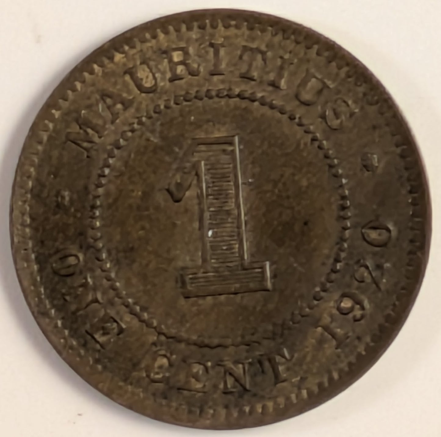 MAURITIUS, George V ~ 1920 ~ 1 Cent ~ Y-6, KM-12 ~ Brown unc. a few red highlights