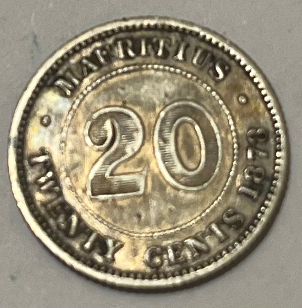MAURITIUS, Victoria ~ 1878 ~ Silver 20 Cents ~ 2nd toughest date ~ Y-5, KM-11 ~ VF