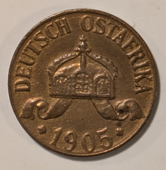 GERMAN EAST AFRICA, Wilhelm II of Prussia ~ 1905-J (Hamburg) ~ 1/2 Heller ~ Y-6, KM-6 ~ R&B unc