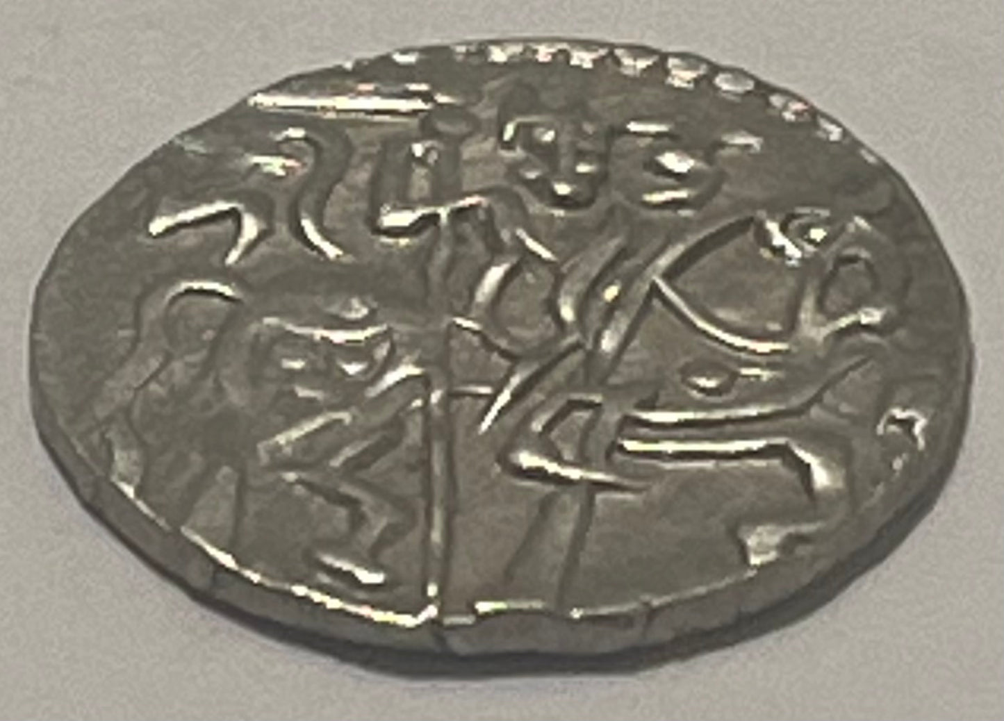 INDIA, Hindu Shahi Dynasty, Samanta Deva c. 950 AD ~ Silver Drachm (3.32g) ~ Mounted Horseman riding right ~ Humped bull seated left ~ As Mitch NIS 117-120 ~ Gd VF