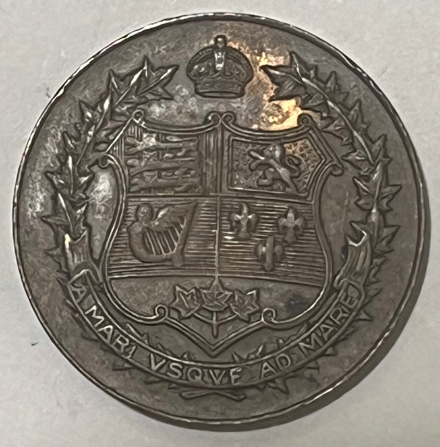 CANADA, 60th Anniversary of Confederation ~ 1927 ~ AE27 ~ Conjoined busts of George V and Mary left ~ Arms ~ TC-234773 ~ EF+