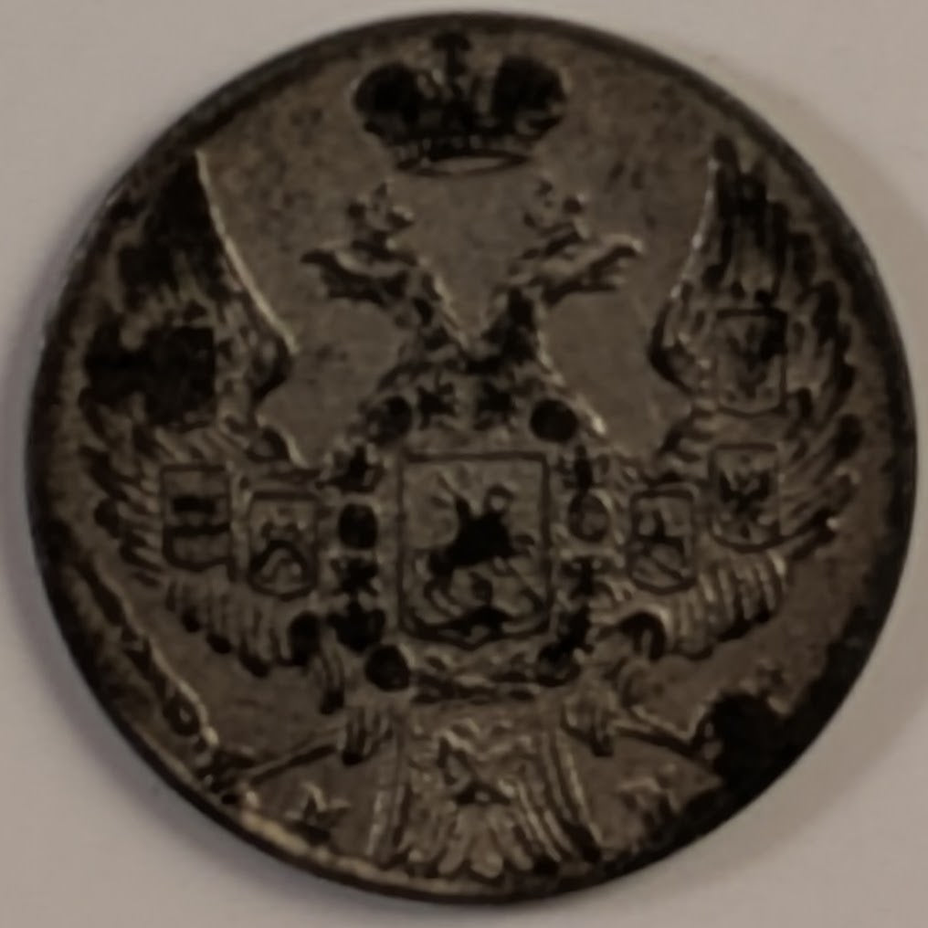 POLAND, Nicholas I of Russia ~ 1840-MW ~ 10 Groszy ~ Double headed eagle, shield with wreath on breast ~ value and date within wreath in 3 lines ~ Toned VF