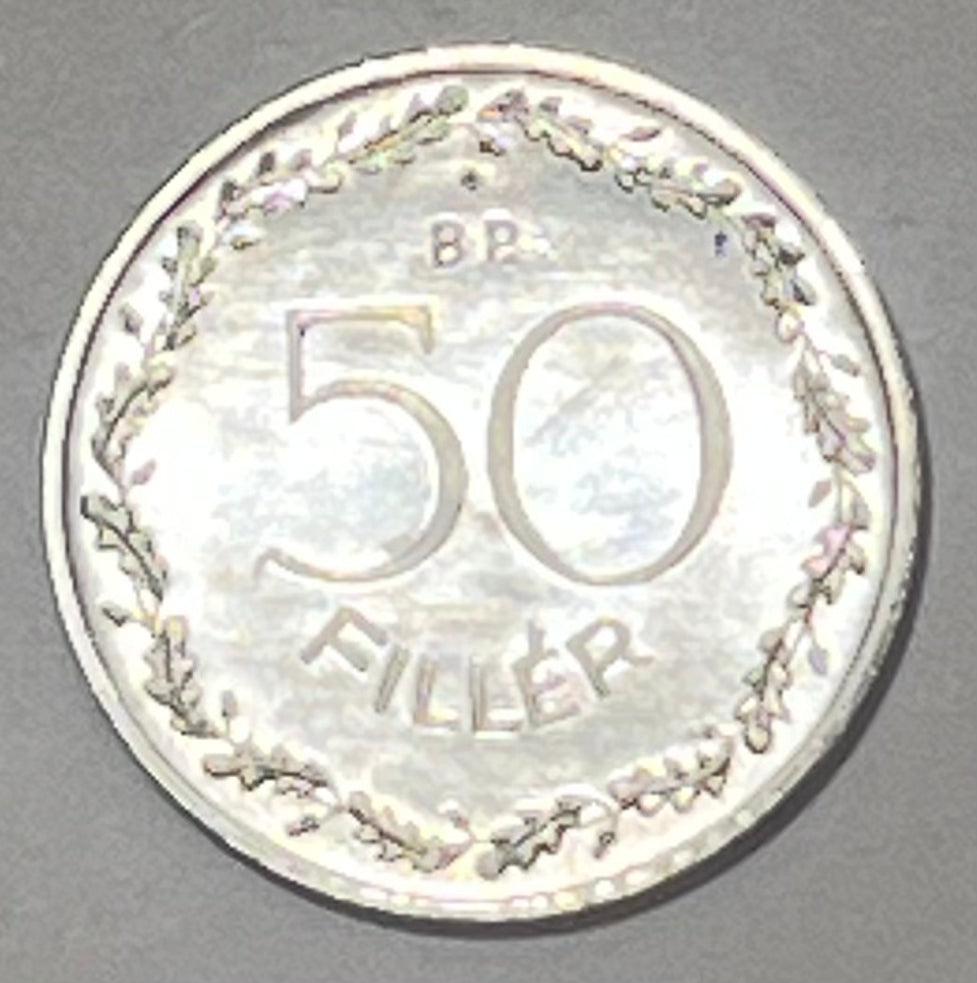 HUNGARY, First Republic ~ 1948 ~ 50 Filler ~ Blacksmith sitting on anvil ~ Denomination within wreath ~ KM-536, Y-62 ~ CH, BU