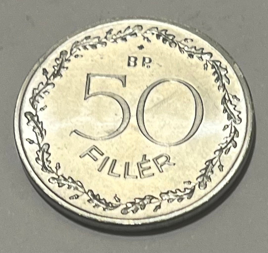 HUNGARY, First Republic ~ 1948 ~ 50 Filler ~ Blacksmith sitting on anvil ~ Denomination within wreath ~ KM-536, Y-62 ~ CH, BU