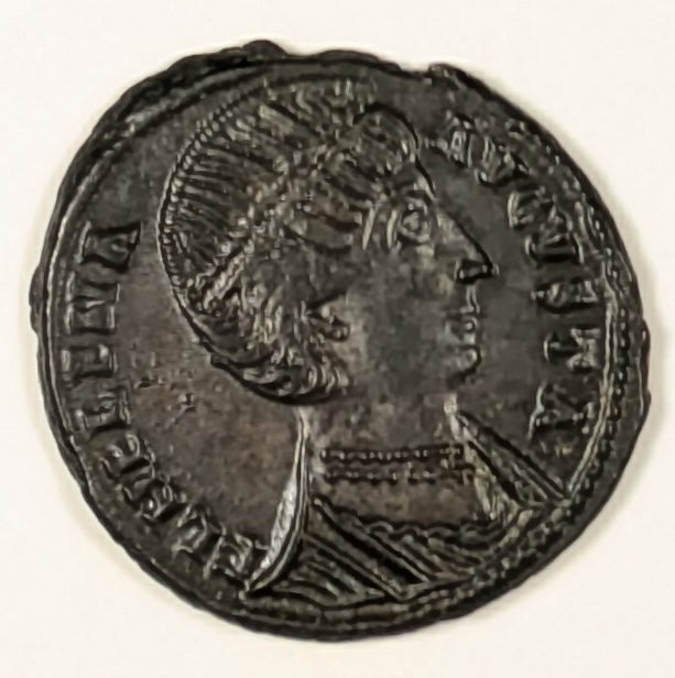 ROMAN EMPIRE, Helena, mother of Constantine ~ Died 329 ~ Æ3 (2.75g) Centonionalis ~ Diademed, draped bust right FL HELENA AVGVSTA ~ Security stg left w branch in r hand wreath in l. field II in r, SMALL dot, ALEXANDRIA mint ~ RIC-53, SR-16632 ~ Ch. E