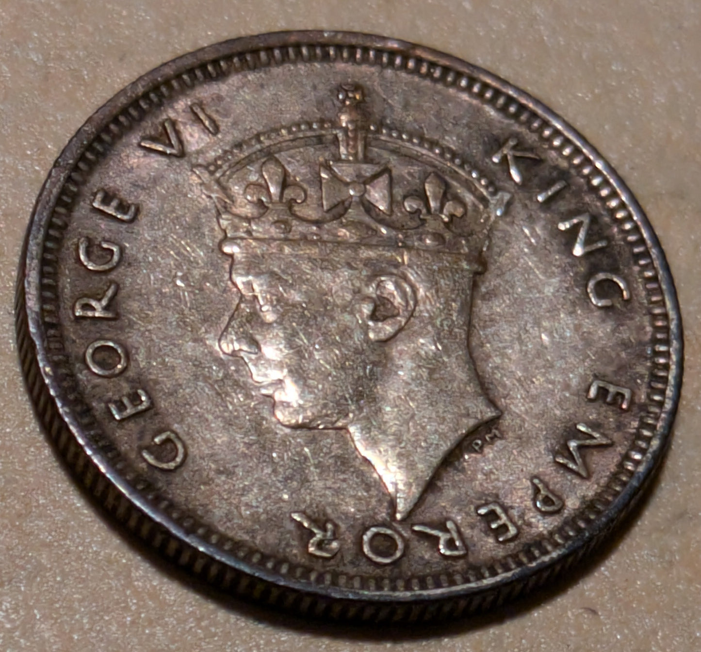 MAURITIUS, George VI ~ 1938 ~ Silver 1/4 Rupee (22k) ~ One year type ~ Y-16, KM-18 ~ Toned EF