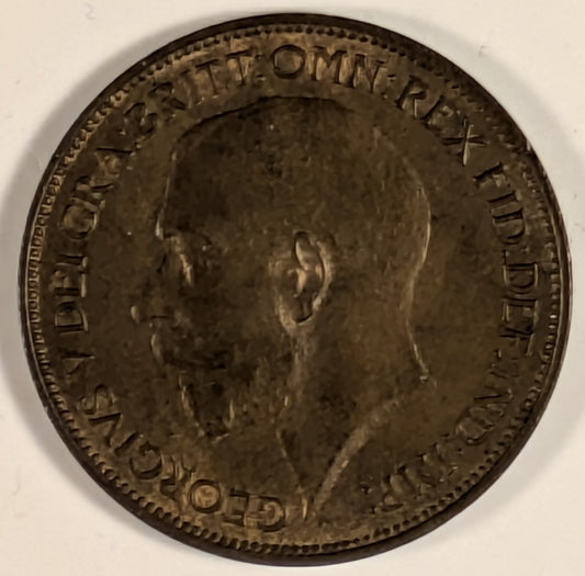 GREAT BRITAIN, George V ~ 1924 ~ Half Penny ~ Y-61.1, KM-89 ~ Brown unc., touch of red