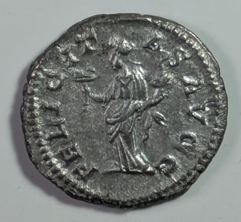 ROME, Caracalla ~ 198-217 AD (205 AD) ~ Silver Denarius (2.88g) ~ Laureate bust right ~ Felicitas standing left, holding short caduceus & cornucopia FELICITAS AVGG ~ SR-6799, RIC-127, RSC-64 ~ Nice EF