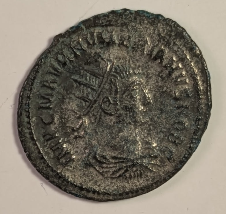 ROME, Numerian as Caesar 282-283 ~ 283-284 (283) ~ Bi Antoninianus (3.53g) ~ IMP CM AVR NVMERIANVS NOB C Radiate draped bust right. Antioch mint ~ VIRTVS AVGGG Figure on right present Victory to figure on left ~ SR-1222, RIC-378 ~ Toned VF