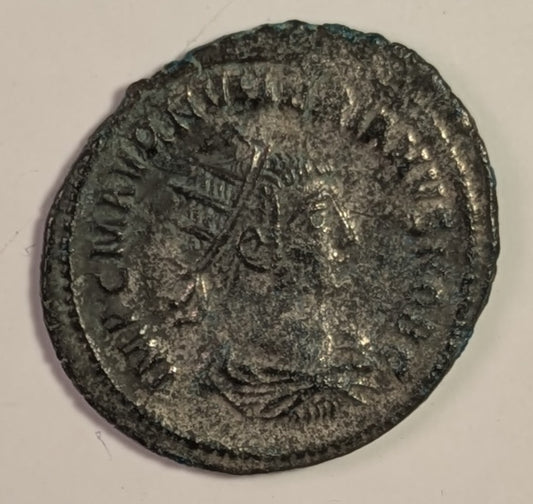 ROME, Numerian as Caesar 282-283 ~ 283-284 (283) ~ Bi Antoninianus (3.53g) ~ IMP CM AVR NVMERIANVS NOB C Radiate draped bust right. Antioch mint ~ VIRTVS AVGGG Figure on right present Victory to figure on left ~ SR-1222, RIC-378 ~ Toned VF