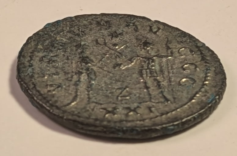 ROME, Numerian as Caesar 282-283 ~ 283-284 (283) ~ Bi Antoninianus (3.53g) ~ IMP CM AVR NVMERIANVS NOB C Radiate draped bust right. Antioch mint ~ VIRTVS AVGGG Figure on right present Victory to figure on left ~ SR-1222, RIC-378 ~ Toned VF