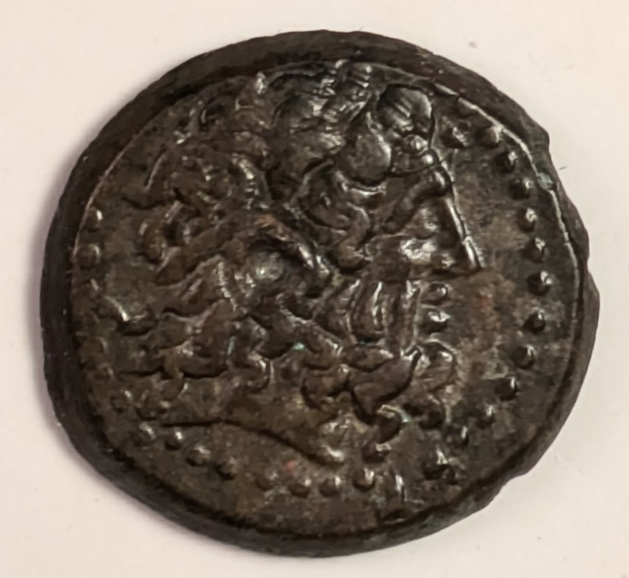 PTOLEMAIC EGYPT, Ptolemy III, Euergetes ~ 246-221 BC ~ Æ16 (1.92g) of Joppa in Judaea ~ Head of Zeus Ammon right,with diadem and floral ornament in dotted border ~ Eagle standing left on thunderbolt, harpa to left ~ SNG Cop-465 (PII) ~ EF and rare