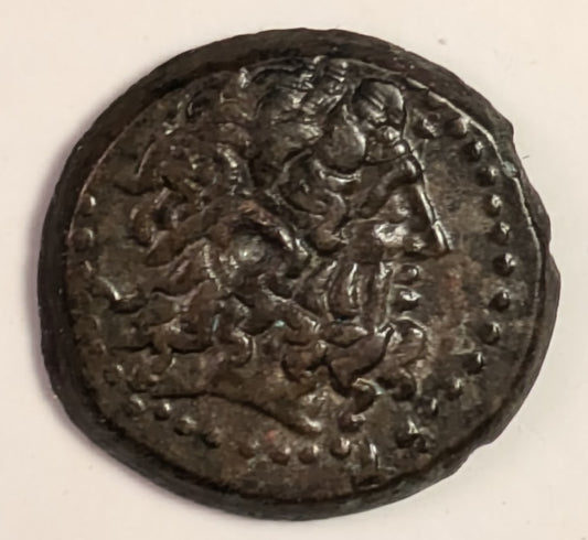 PTOLEMAIC EGYPT, Ptolemy III, Euergetes ~ 246-221 BC ~ Æ16 (1.92g) of Joppa in Judaea ~ Head of Zeus Ammon right,with diadem and floral ornament in dotted border ~ Eagle standing left on thunderbolt, harpa to left ~ SNG Cop-465 (PII) ~ EF and rare