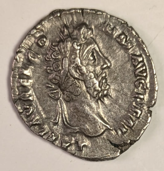 ROMAN EMPIRE, Commodus ~ 177-192 (192) ~ Silver Denarius (2.82g) ~ Laureate, draped bust right L AEL AVREL COMM AVG P FEL ~ Commodus, as Hercules, stg r.,resting club on tree trunk clasping hands with Africa ~ RIC-259a, SR-5687, C-643 ~ aEF