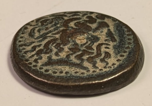 PTOLEMAIC EGYPT, Ptolemy III, Euergetes ~ 246-221 BC ~ Æ19 (5.27g) of Tyre ~ Head of Zeus Ammon right. Wolf attributes to PIII, SNG & Svo say PII ~ Eagle standing left on thunderbolt, club to left ~ SNG Cop-496-497, Svo0 709-710 ~ Ch. VF, nice portrait