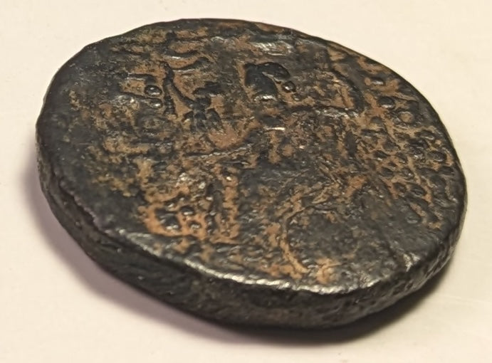 SYRIA, Seleucis & Pieria. Antioch ~ Pseudo-autonomous. 1st century BC ~ Æ Tetrachalkon (23.5mm, 11.07g) ~ Laureate head of Zeus right ~ c/m: head of Cleopatra VII(?) right within oval incuse ~ Zeus Nikephoros seated left ~  VF/aF