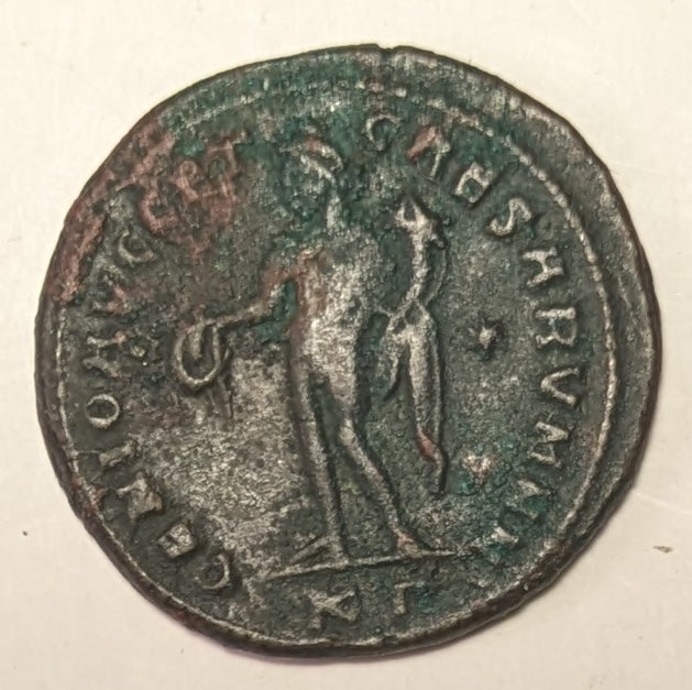 ROME, Maximinus II ~ 309-313 AD (Early 307) ~ Æ Follis (8.96g) Cyzicus ~ Laureate bust right ~ GENIO AVGG ET CAESARVM  NN Genius pouring libation from patera, KΓ in ex, star in r. field ~ RIC-VI, 26a, SR-14716 ~ VF, brown-green patina