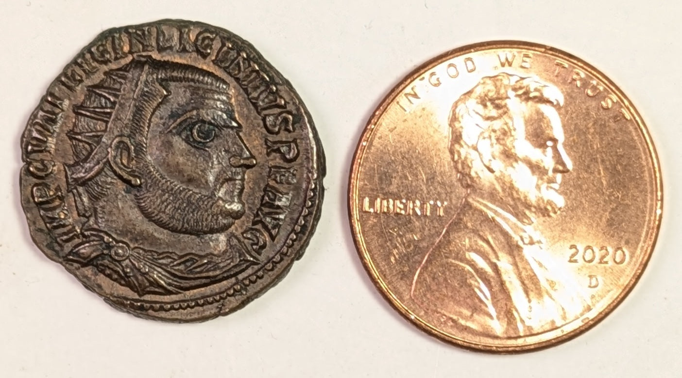 ROME, Licinius I ~ 308-324 (321-4) ~ Æ3 (3.45g) of Alexandria ~ Radiate, draped, cuirassed bust right/Jupiter stdg left w Victory ~ on globe with eagle at feet and captive on ground ~ SR-15226, RIC-28 (Rarity 1) ~ Choice brown EF