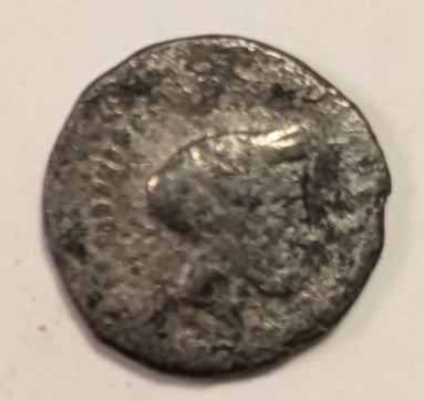 SICILY, Katane ~ c. 415-412 BC ~ Silver Tetrantes or Trionkia (.22g) ~ Laureate head of Apollo right ~ Kithara (lyre), 3 dots around. ~ Hoover-595. ~ F/F+, bit grainy. Very rare.