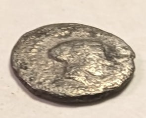 SICILY, Katane ~ c. 415-412 BC ~ Silver Tetrantes or Trionkia (.22g) ~ Laureate head of Apollo right ~ Kithara (lyre), 3 dots around. ~ Hoover-595. ~ F/F+, bit grainy. Very rare.