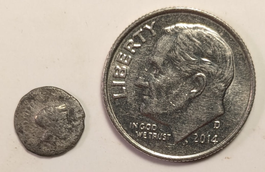 SICILY, Katane ~ c. 415-412 BC ~ Silver Tetrantes or Trionkia (.22g) ~ Laureate head of Apollo right ~ Kithara (lyre), 3 dots around. ~ Hoover-595. ~ F/F+, bit grainy. Very rare.