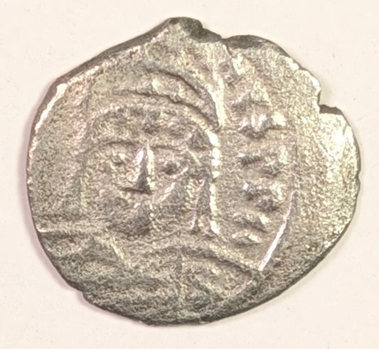 BYZANTINE, Justin II ~ 565-578 AD ~ Silver 1/2 Siliqua (1.13) of Carthage ~ Helmeted facing bust, partial legend “NVSPP” ~ FELIX RES PVBL in 3 lines ~ SB-392, MIB-32, DO-191 ~ aVF/GVF