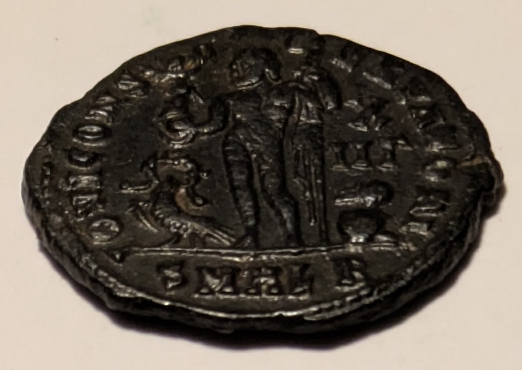 ROME, Licinius II, as Caesar (318-324) ~ 317-324 ~ AE Follis, 21 mm, 2.79g ~ Helmeted & cuir bust left, holding spear and shield DN VAL LICIN LICINIVS NOB C ~ Victory standing left, holding victory and scepter, eagle at feet to left, captive at right